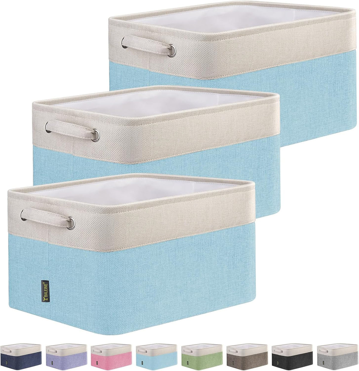 BALEINE 3 Pack Fabric Storage Bins for Shelves, Linen Storage Baskets for Organizing, Decorative
