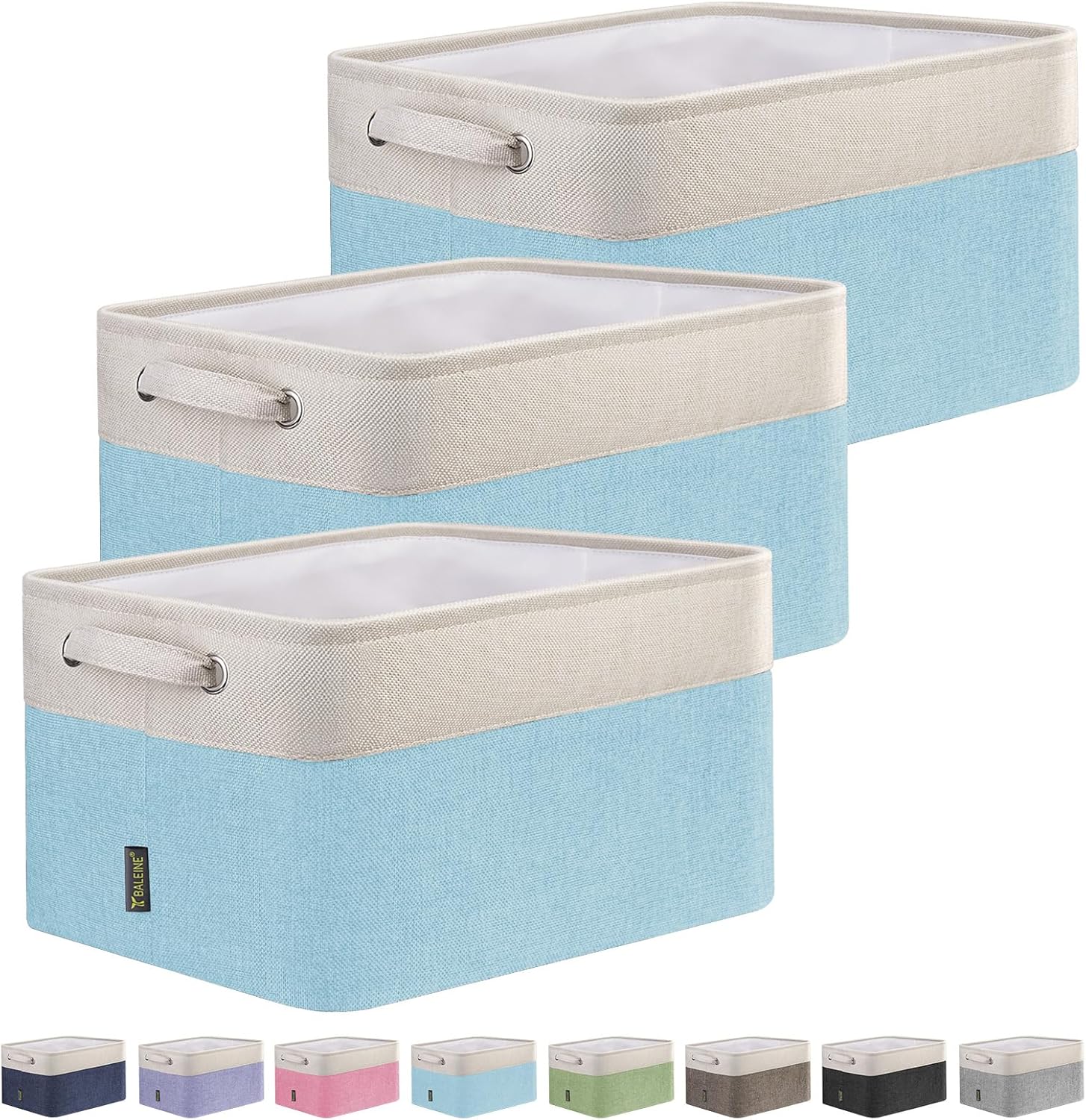 BALEINE 3 Pack Fabric Storage Bins for Shelves, Linen Storage Baskets for Organizing, Decorative