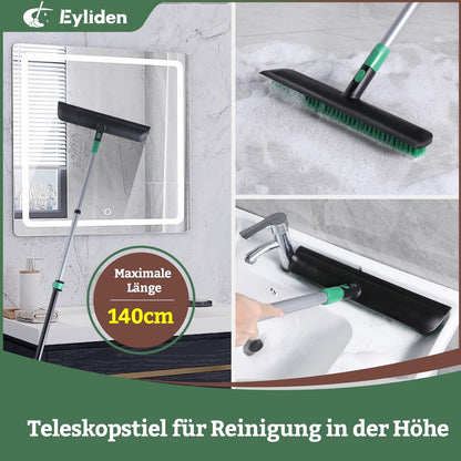 Eyliden X-Large Floor Scrub Brush, 2 in 1 Scrape Brushes with Rubber Squeegee | 55.3" Long Handle