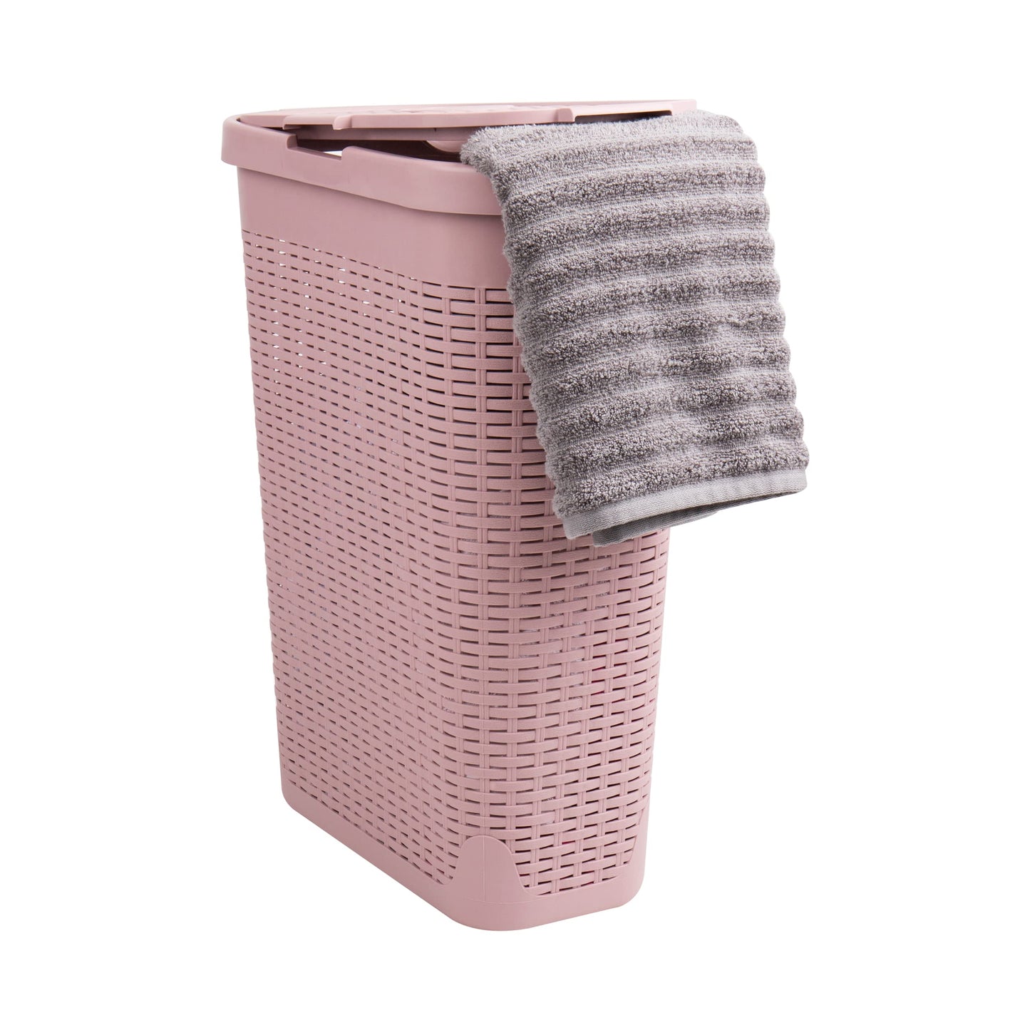 Mind Reader Slim Laundry Hamper with Lid, 40L Clothes Basket, Narrow Tapered Design with Ventilated