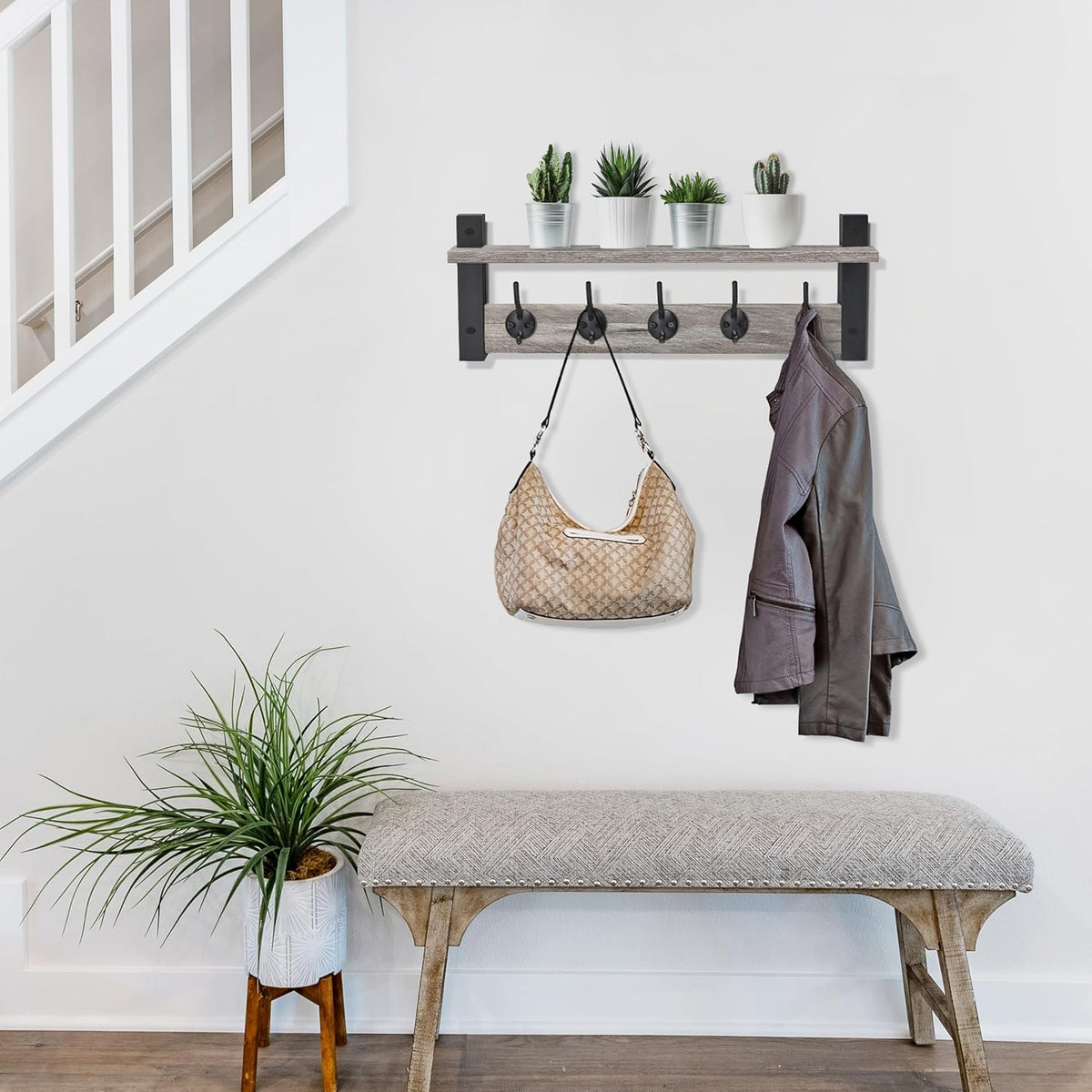 Sorbus Coat Hooks Wall Mount with Shelf – 24 Inch Coat Rack Wall Mount with 5 Heavy Duty Hooks