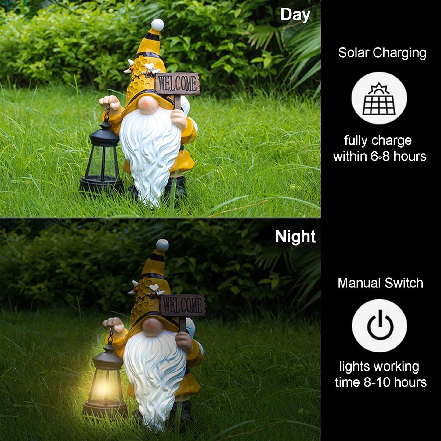 Gnome Garden Statues with Solar Lights Outdoor Gnomes Sculpture Yard Patio Decor for Lawn Ornaments