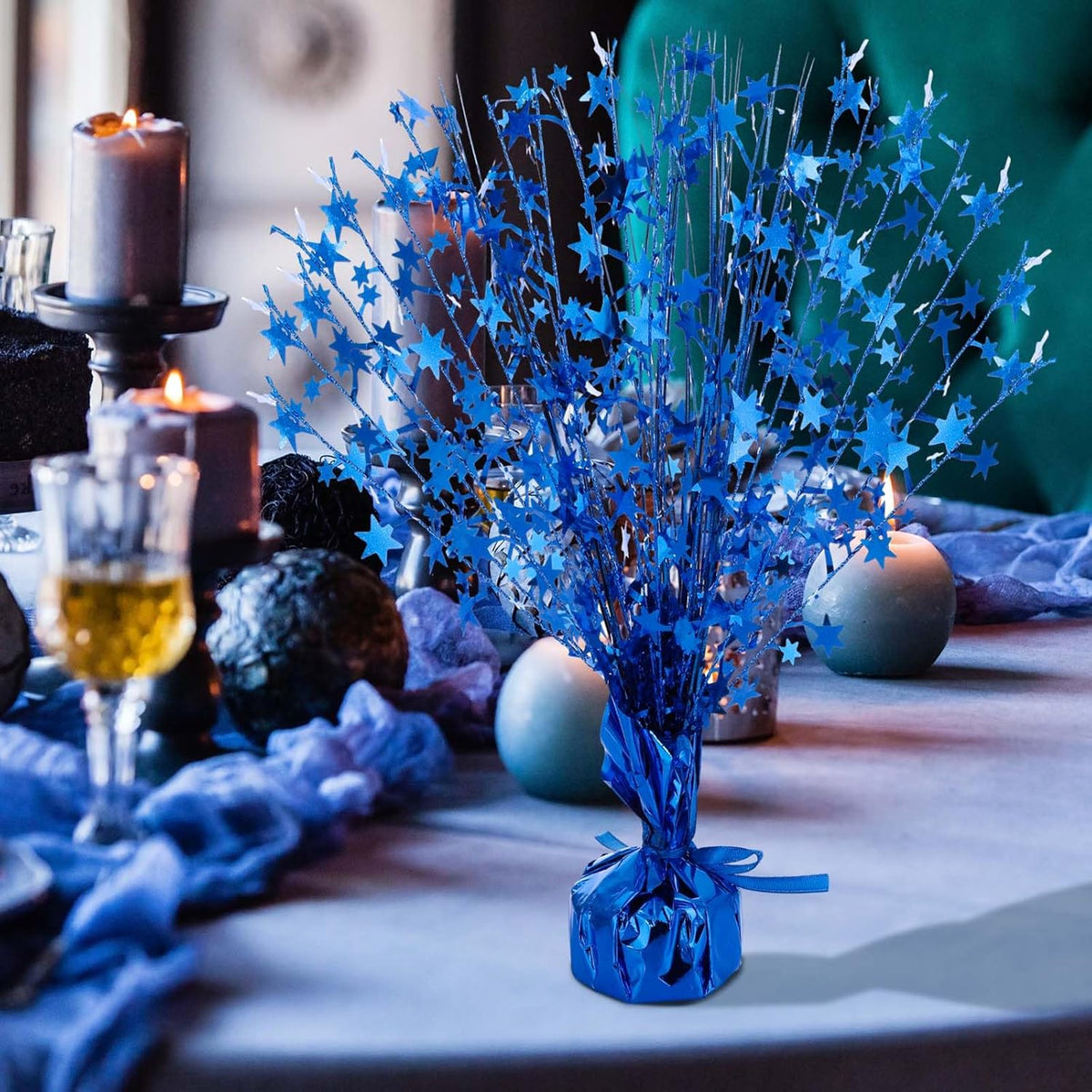 Crowye 18 Pieces Metallic Foil Spray Centerpiece Party Star Table Decoration Burst Metallic Table