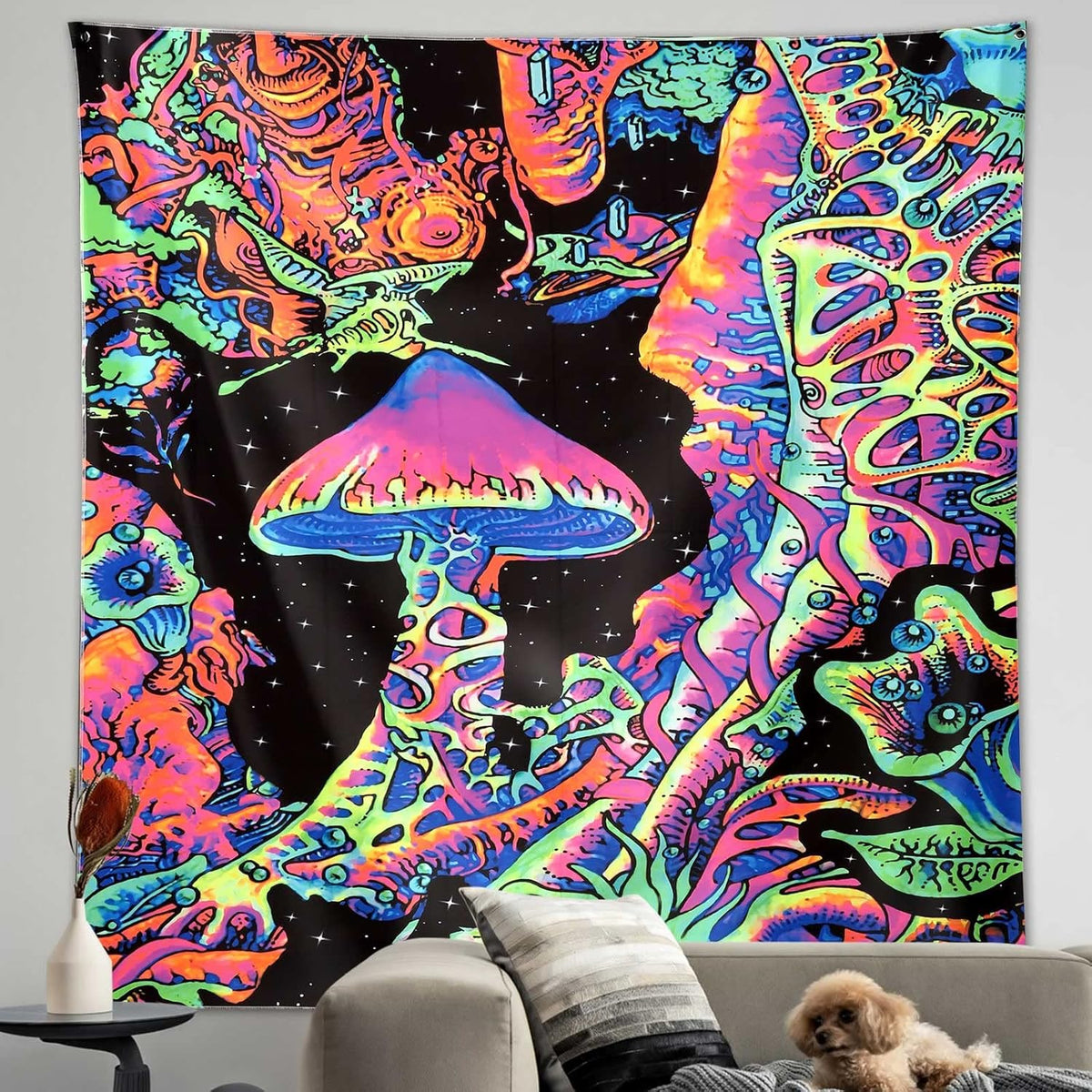 ADDWel Blacklight Mushroom Tapestry, Upright Tapestry Glow In The Dark, UV Reactive Black Light