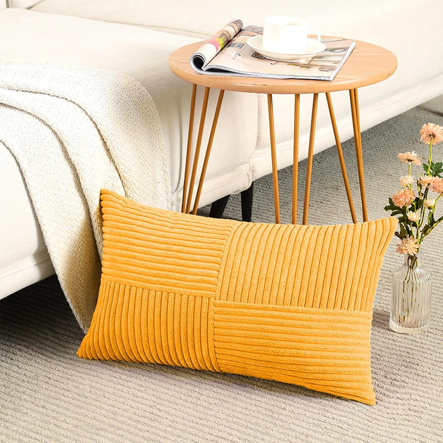 Fancy Homi 2 Packs Gold Yellow Lumbar Decorative Throw Pillow Covers 12x20 Inch for Couch Bed Sofa