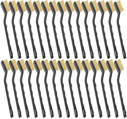 Jeffbaubl 30 Pieces Mini Wire Brush,6.7 Inch Brass Brush,Curved Handle Masonry Brushes Wire