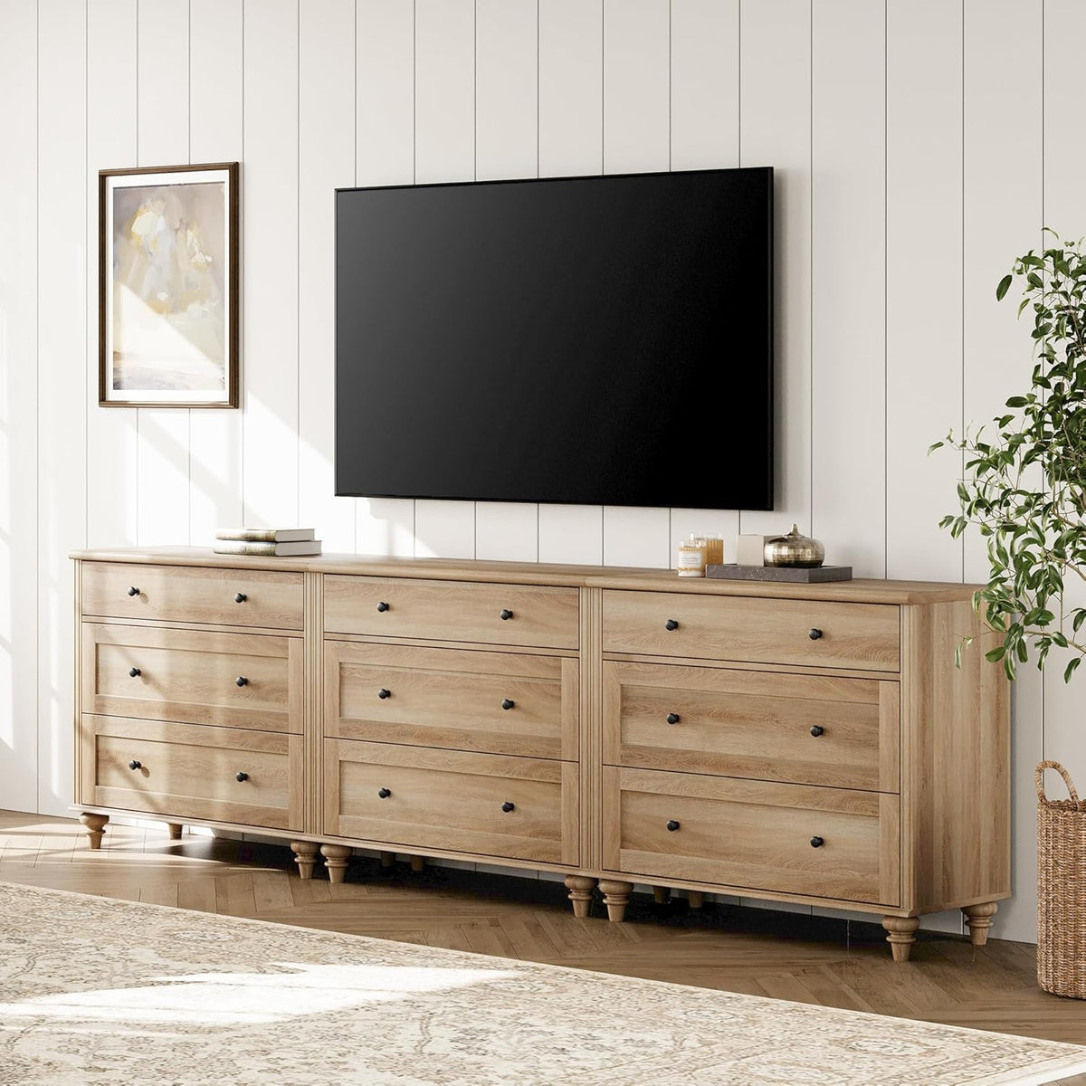 WAMPAT Oak Dresser for Bedroom with 9 Drawers, Kids Dressers with Wide Chest of Drawers, Mid