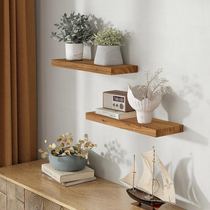 Wood Floating Shelves for Wall, 24" Floating Shelves Wall Mounted, Rustic Old Elm Wood Shelf for