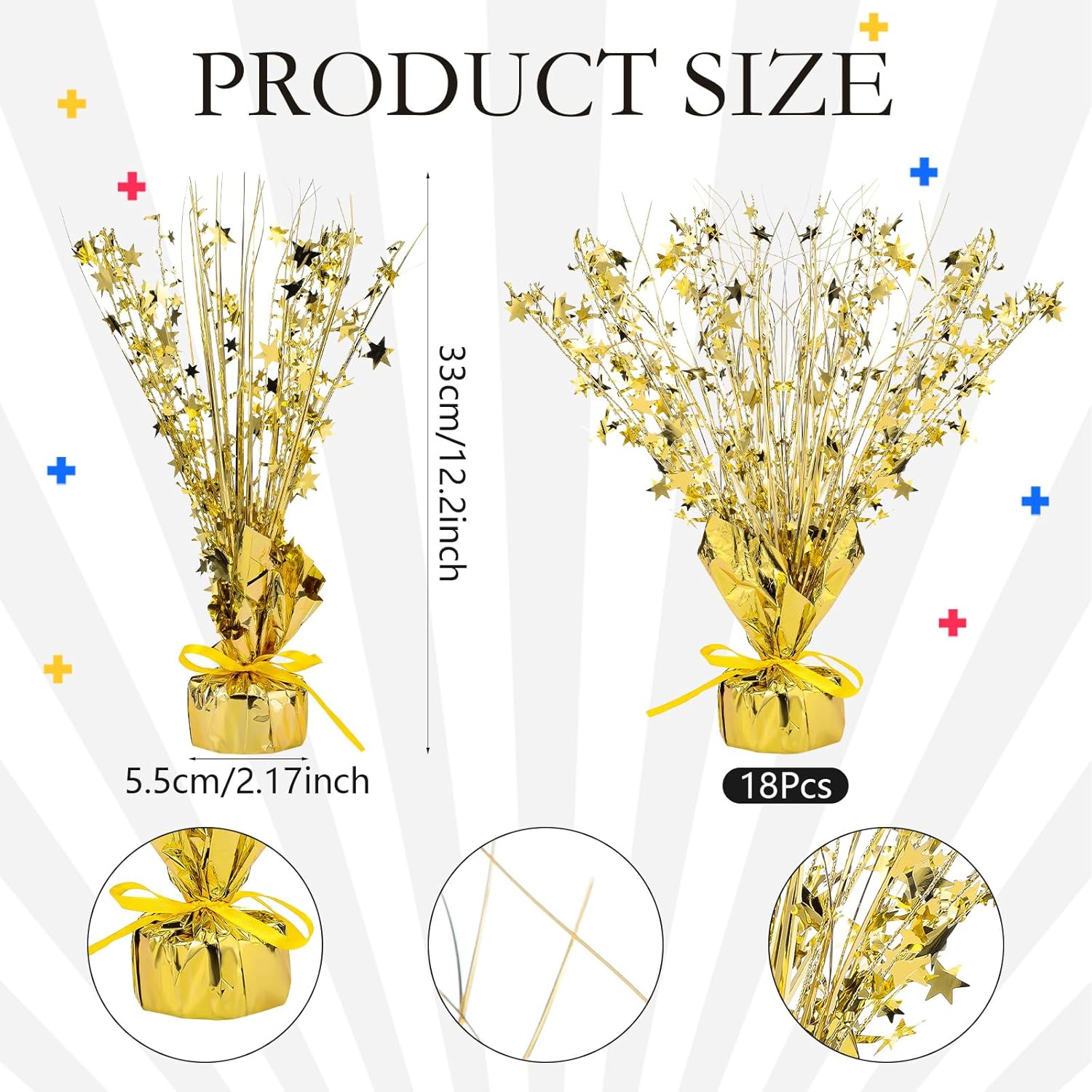 Crowye 18 Pieces Metallic Foil Spray Centerpiece Party Star Table Decoration Burst Metallic Table