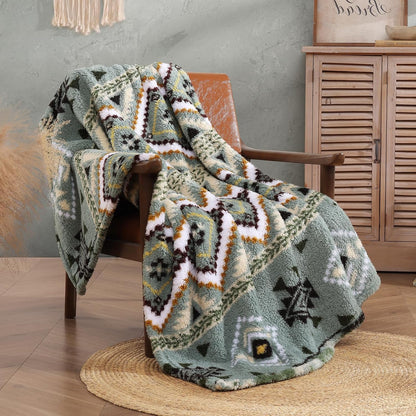 CASAAGUSTO Boho Sherpa Blanket, Aztec Twin Blanket,Ultra Soft, Warm, Cozy, Plush, Thick Fleece