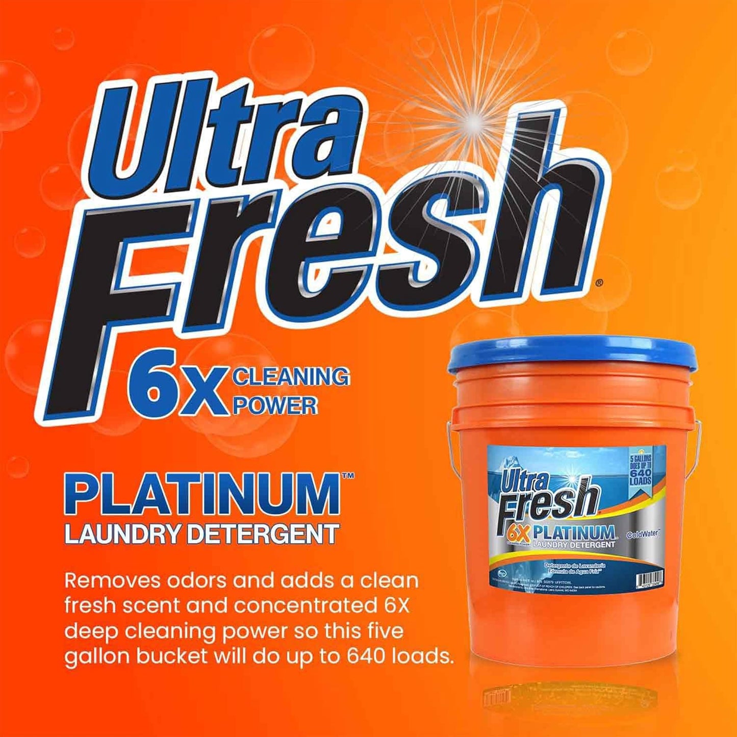 Ultra Fresh Liquid Laundry Detergent Washing Soap, 6X Platinum, ColdWater, 5 Gallon – Fabric Odor