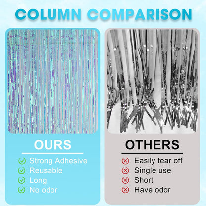 3 Pack 3.3x8.2 Feet Neon Iridescent Foil Fringe Backdrop Curtains, Tinsel Streamers Birthday Party