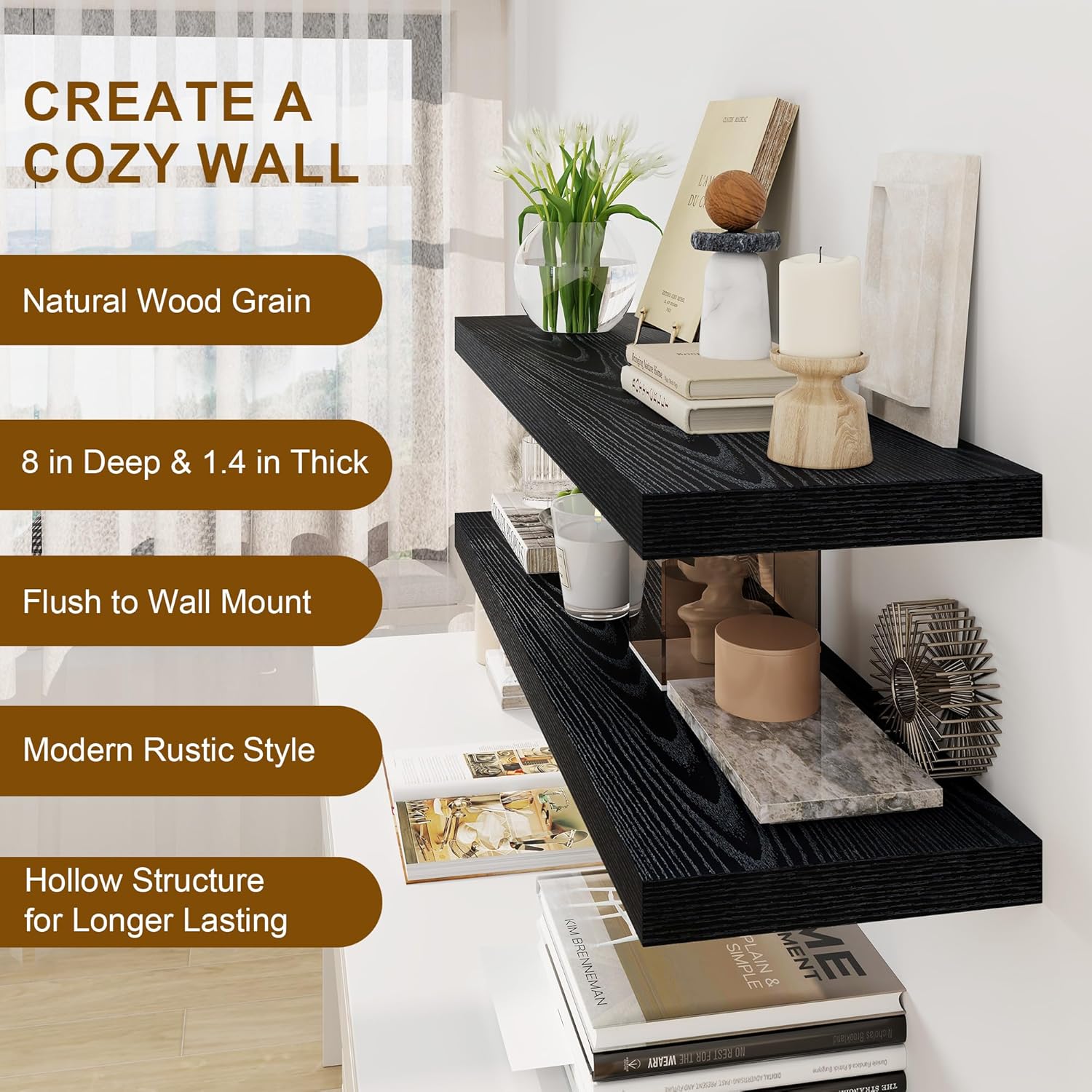 30 Inch Floating Shelves, Rustic Floating Wall Shelves 8 Inch Deep, 30 x 8 Floating Shelves for