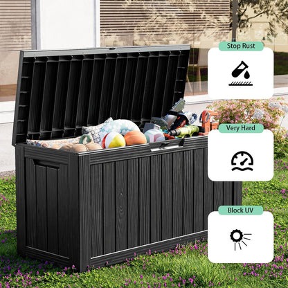 Vixzen 80 Gallon Resin Deck Box, Lockable Outdoor Storage Box for Patio Cushions Storage