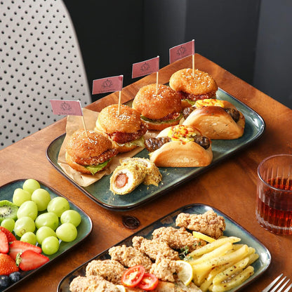 vancasso Stern Serving Platters Set of 3, 15/13/ 11 Inches Rectangular Serving Plates, Green