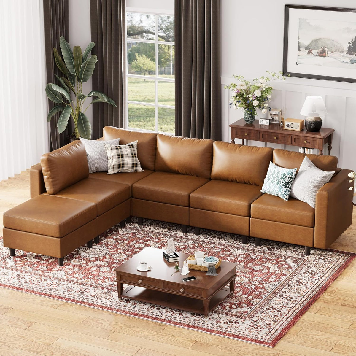 ABCASA 118.5" Faux Leather Modular Sectional Sofa, L Shaped Couch Set for Living Room, 6-Seater