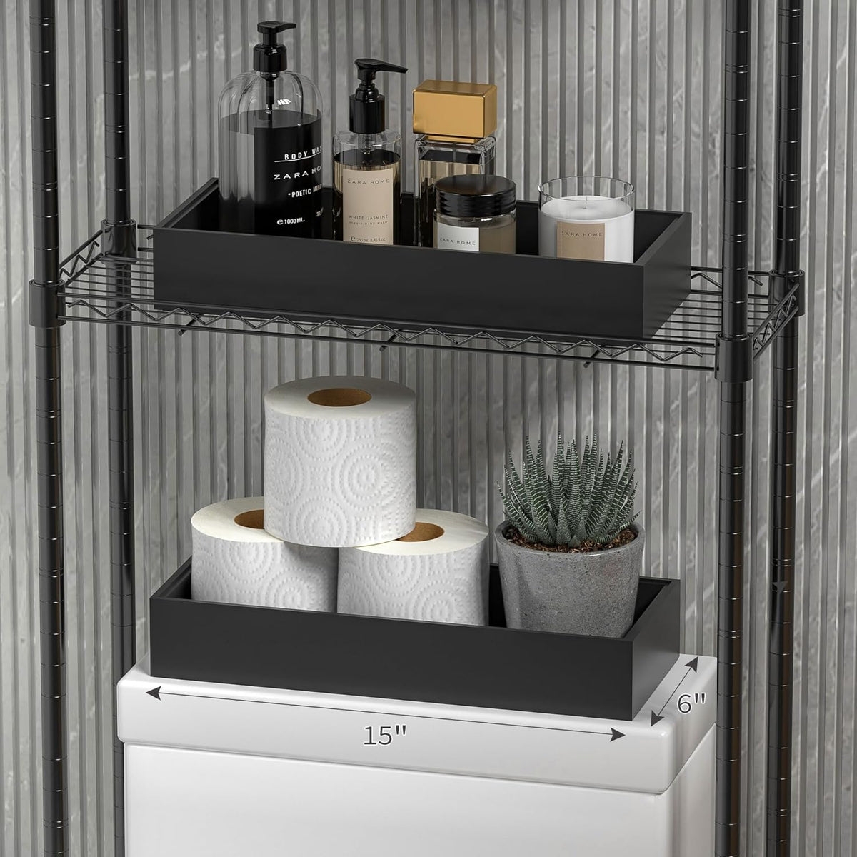 Kitchen Drawer Organizer Tray, Stackable Black Bamboo Drawer Organizer for Large Silverware