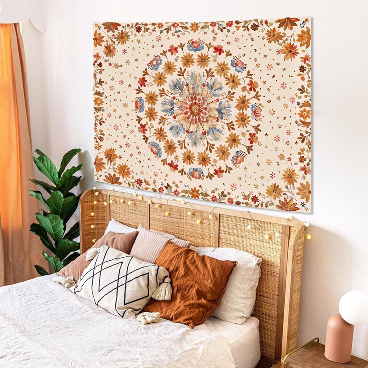Fowocu Boho Floral Mandala Tapestry Wall Hanging Watercolor Bohemian Flower Medallion Tapestry