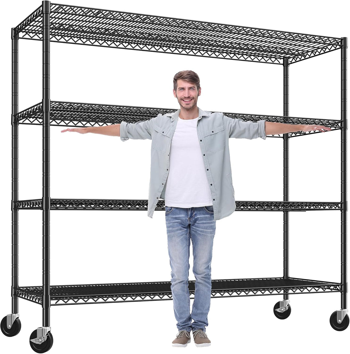 REIBII 60" W Storage Shelves 2878LBS Wire Shelving Unit with Wheels Heavy Duty Metal Shelving