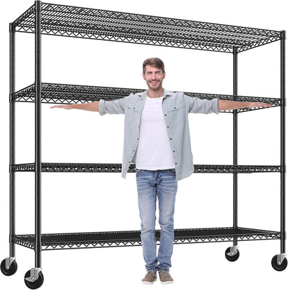 REIBII 60" W Storage Shelves 2878LBS Wire Shelving Unit with Wheels Heavy Duty Metal Shelving