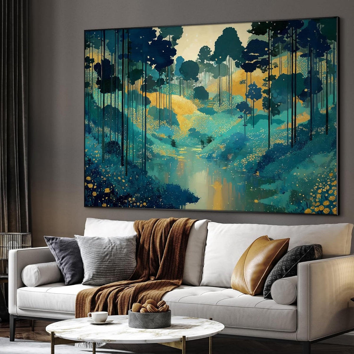 SIGNWIN 46"x60" Extra Large Framed Wall Art Whimsical Fantasy Forest, Vibrant Nature Landscape for