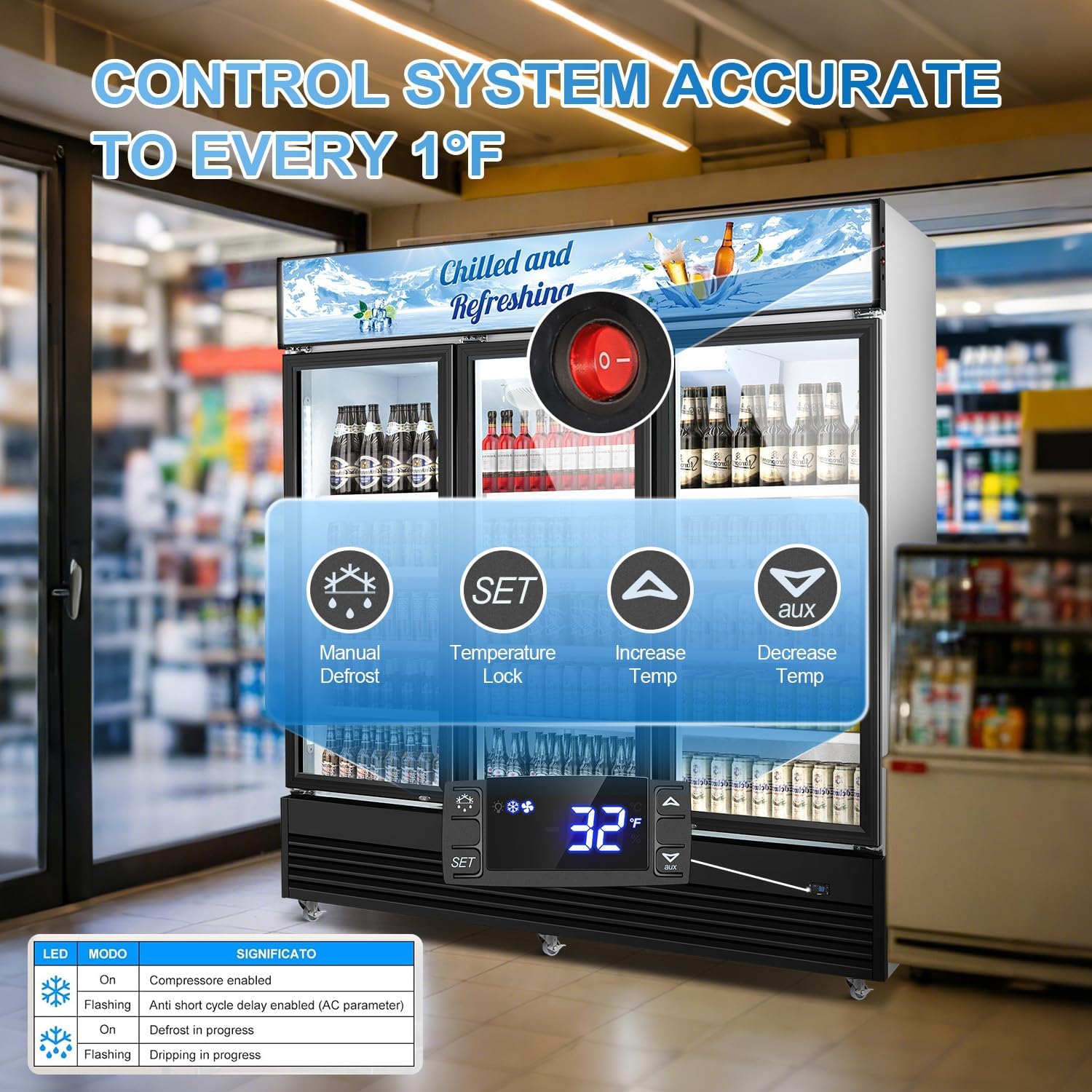 Tylza Commercial Refrigerator, Three Glass Door Display Beverage Fridge, 59.06 Cu Ft Upright