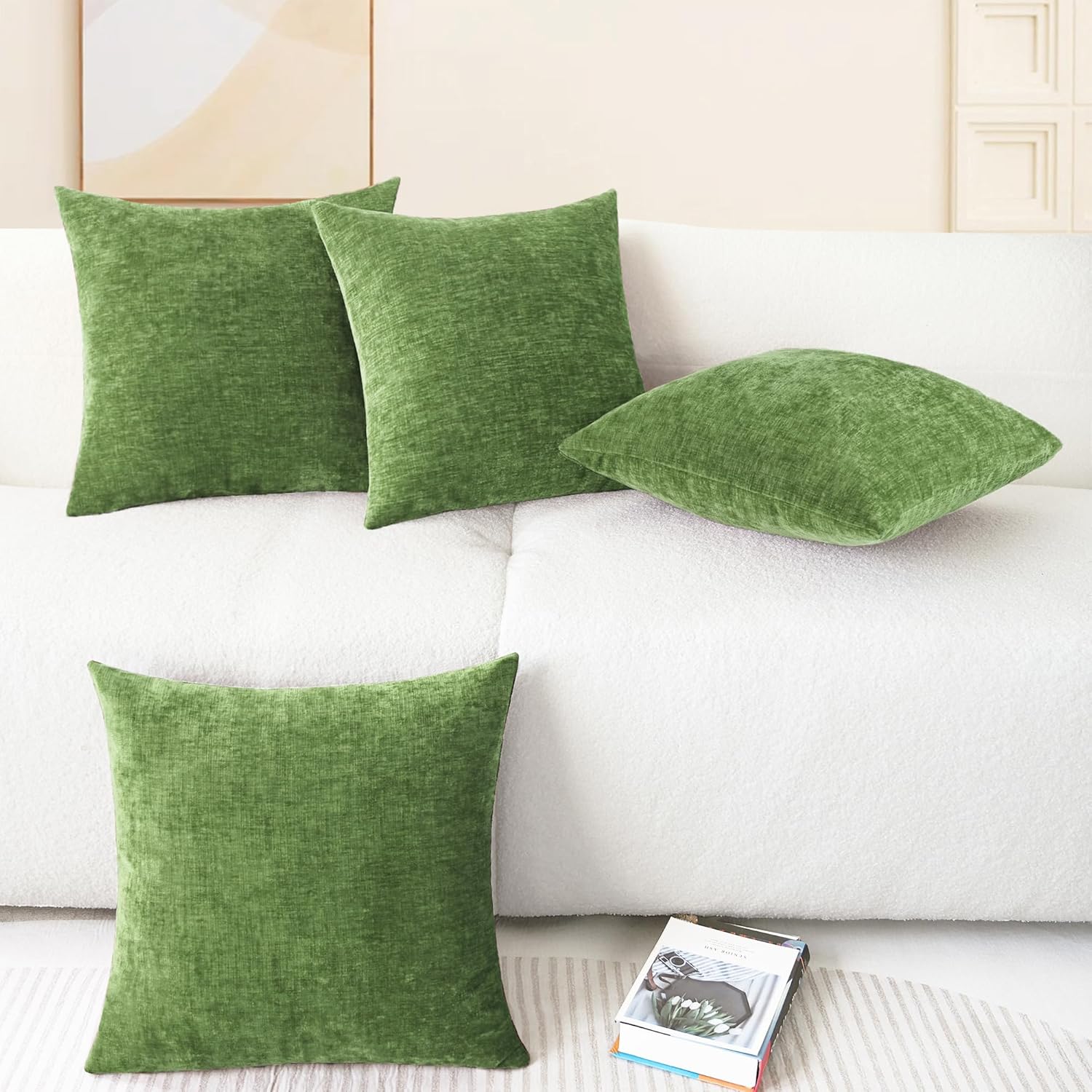 CaliTime Throw Pillow Covers Decorative 18 X 18 Inches Pack of 4 Cozy Chenille Cushion Cases for