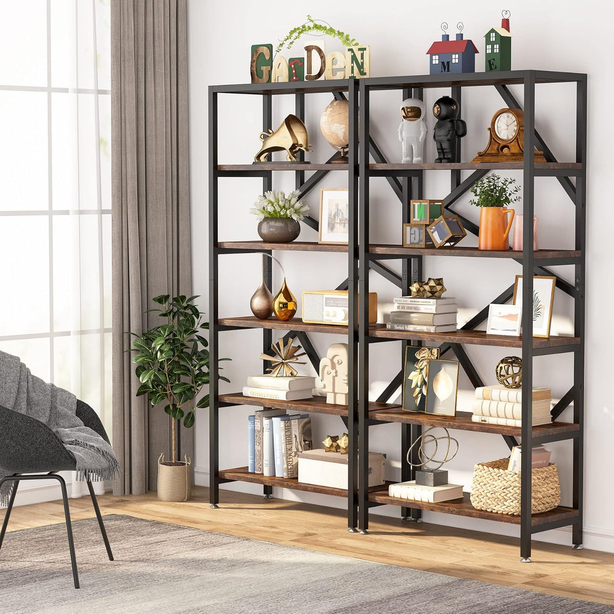 Tribesigns 71 Inch Industrial Bookshelf, 6 Shelf Etagere Bookcase, Free Standing Open Book Shelves