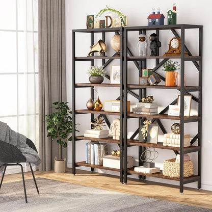 Tribesigns 71 Inch Industrial Bookshelf, 6 Shelf Etagere Bookcase, Free Standing Open Book Shelves