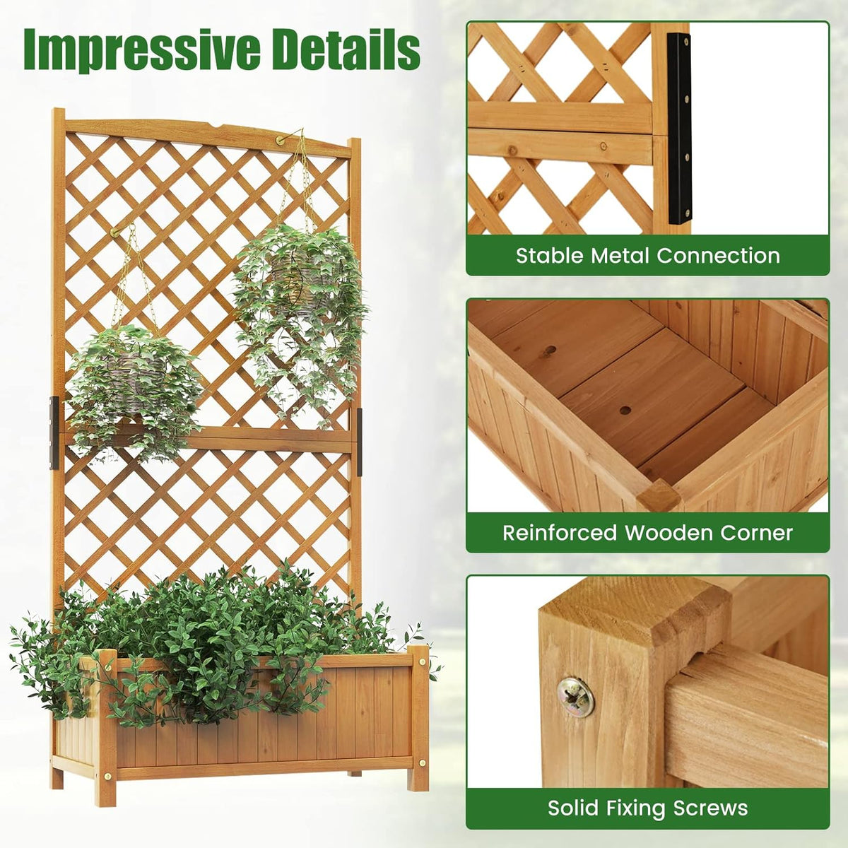 HAPPYGRILL 2 Pcs Raised Garden Bed, 71" Garden Planter with Trellis, Drainage Holes, Freestanding
