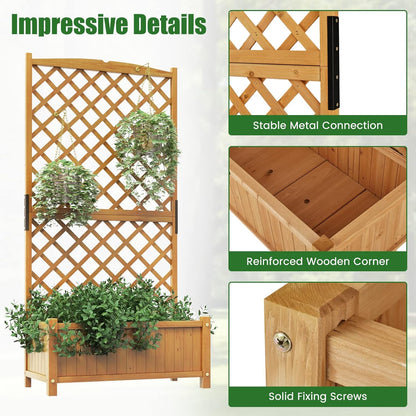 HAPPYGRILL 2 Pcs Raised Garden Bed, 71" Garden Planter with Trellis, Drainage Holes, Freestanding