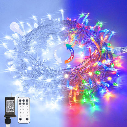 JMEXSUSS 100 LED Cool White & Multicolor Christmas Lights Indoor, Color Changing String Lights Plug