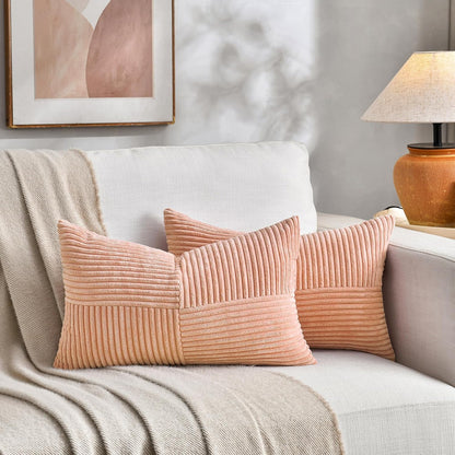 Fancy Homi 2 Packs Peach Lumbar Decorative Throw Pillow Covers 14x24 Inch for Living Room Couch Bed