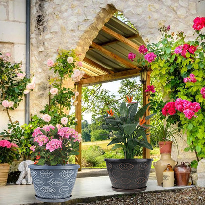 3 Pack Flower Pots Outdoor 11 Inch Plant Pots Indoor, Large-Plastic-Plant-Flower-Planters-Pots with