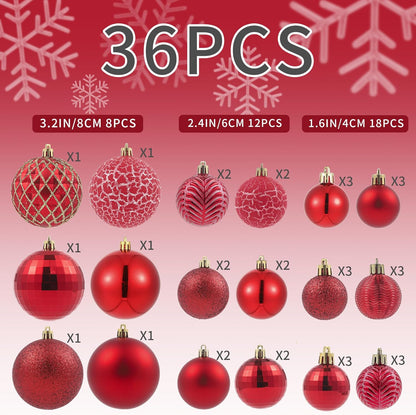 LANGXUN 36pcs Red Christmas Tree Decorations Balls, Bolas De Navidad, 2025 Christmas Decor, Indoor
