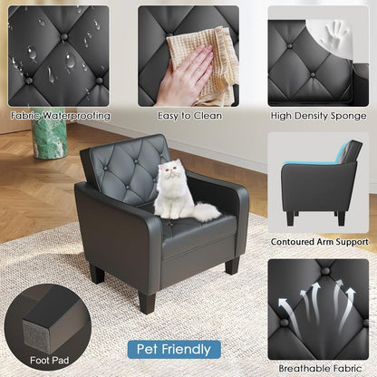 STHOUYN Living Room Chairs Black Leather Accent Chairs Set of 2, Waiting Room Arm Chairs, Reading