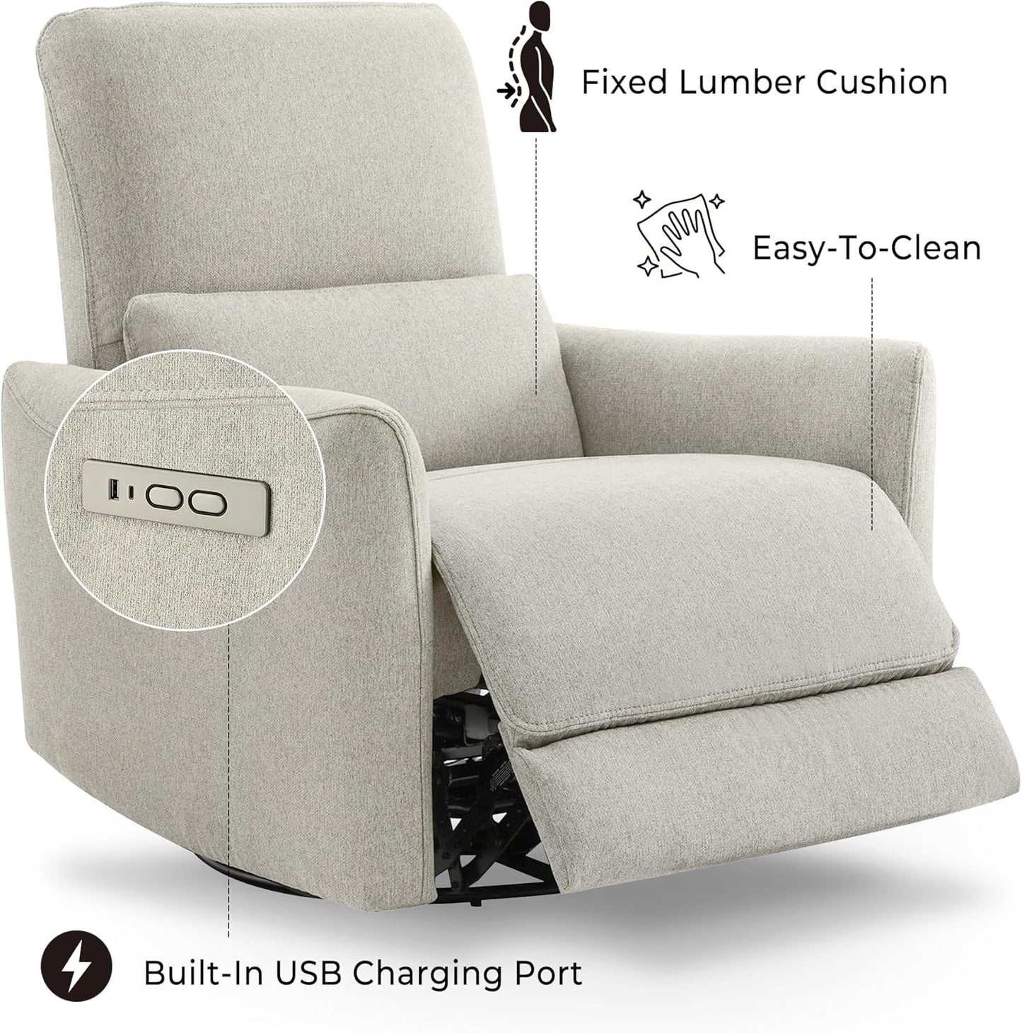 CHITA Power Recliner Chair Swivel Glider, FSC Certified Fabric Living Room Nursery Reclining Sofa