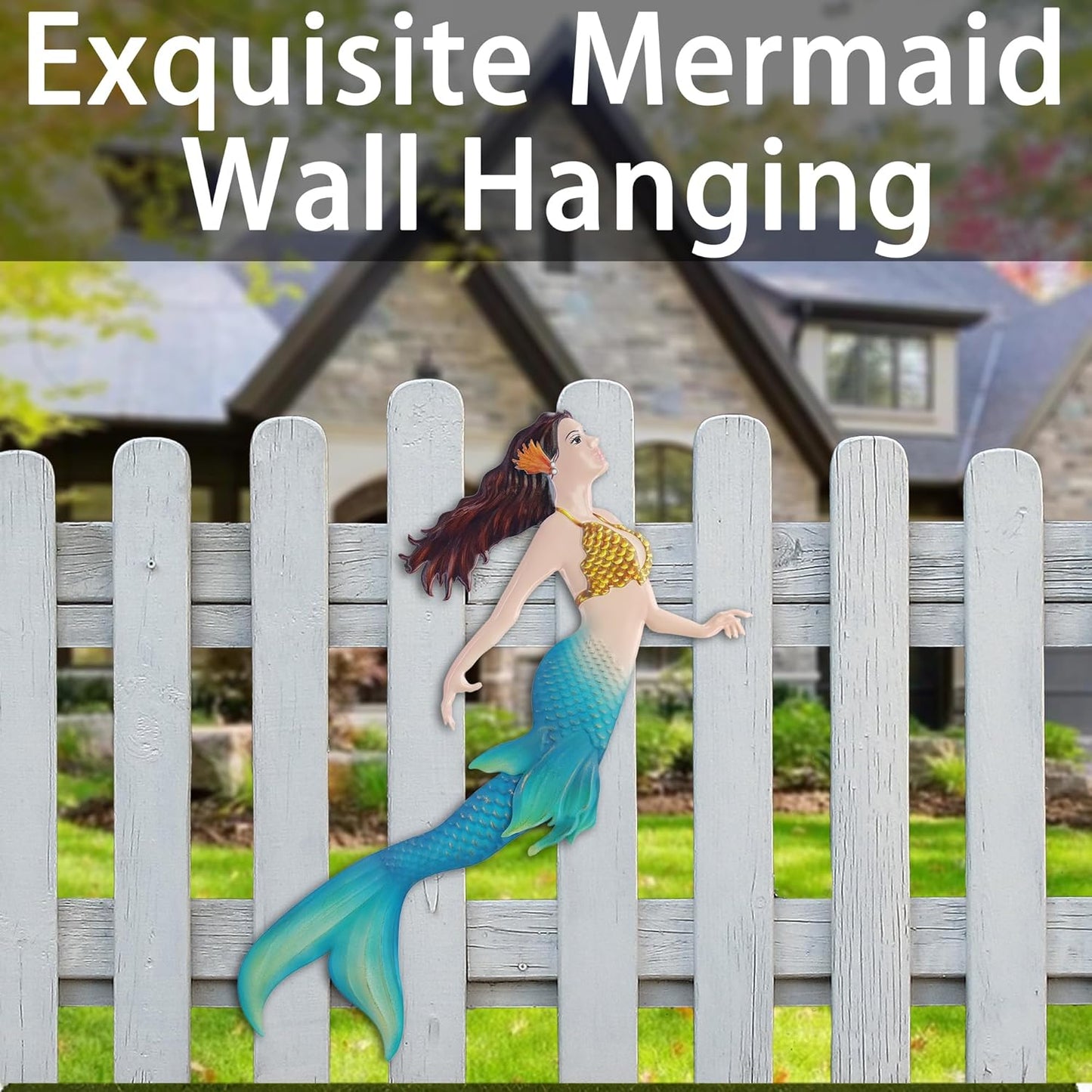 John's Studio Metal Mermaid Sea Wall Decor Outdoor Garden Hanging Art Sculptures Home Ocean Theme