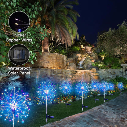 suddus Solar Garden Lights Outdoor Waterproof Decorative, 2Pack 150LED Firework Lights 8 Modes