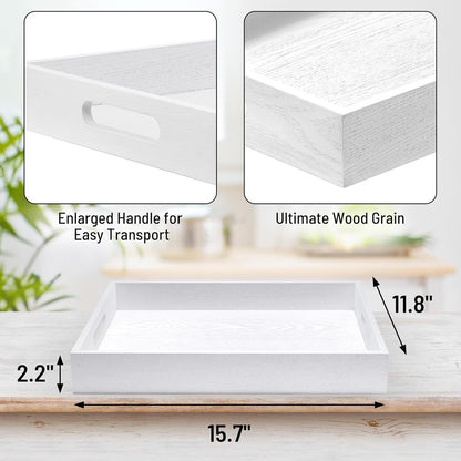 Wood Serving Tray with Handles, Home Decorative Wooden Rectangle Ottoman Decor Platter Vanity Tray