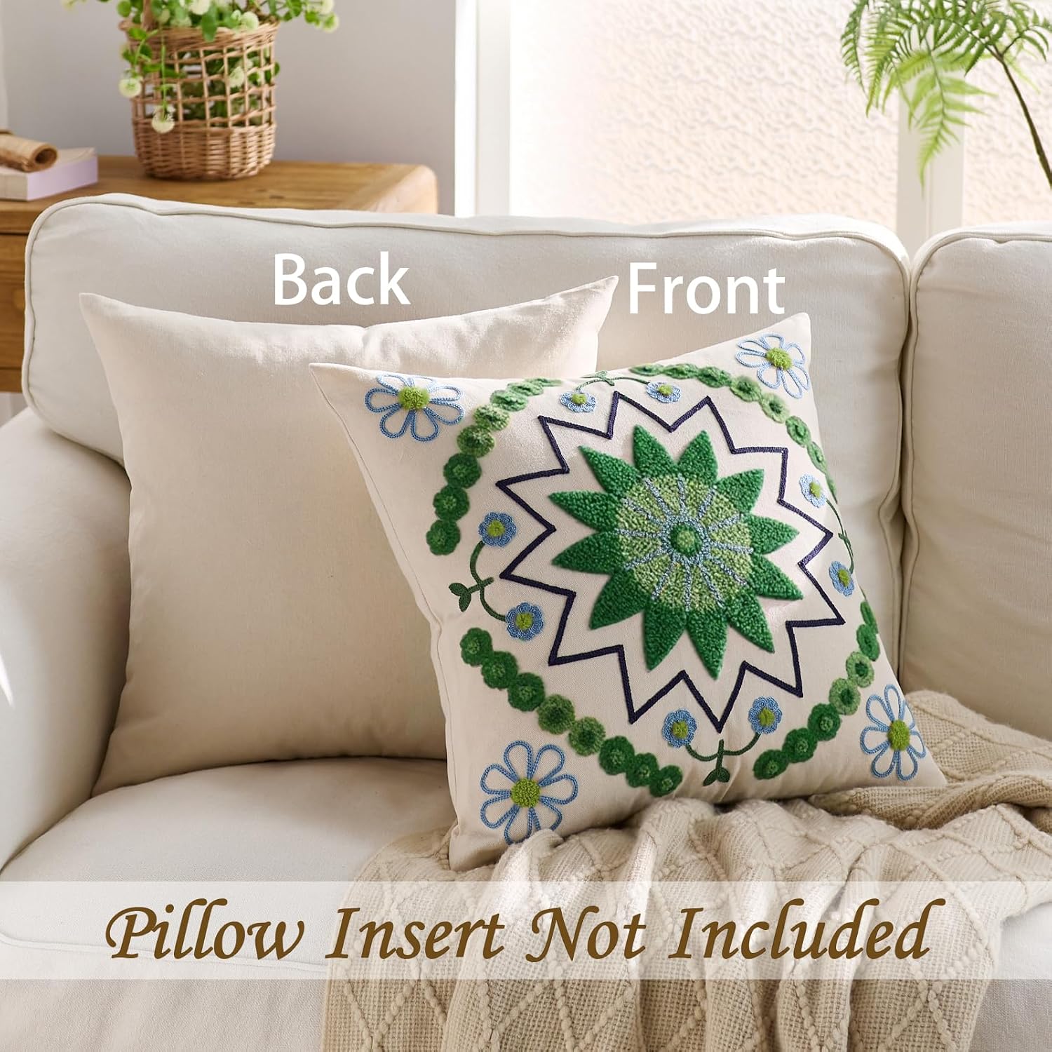 Embroidered Throw Pillow Cover 18x18 Classic Boho Floral Pattern Pillows Cover Outdoor Decorative