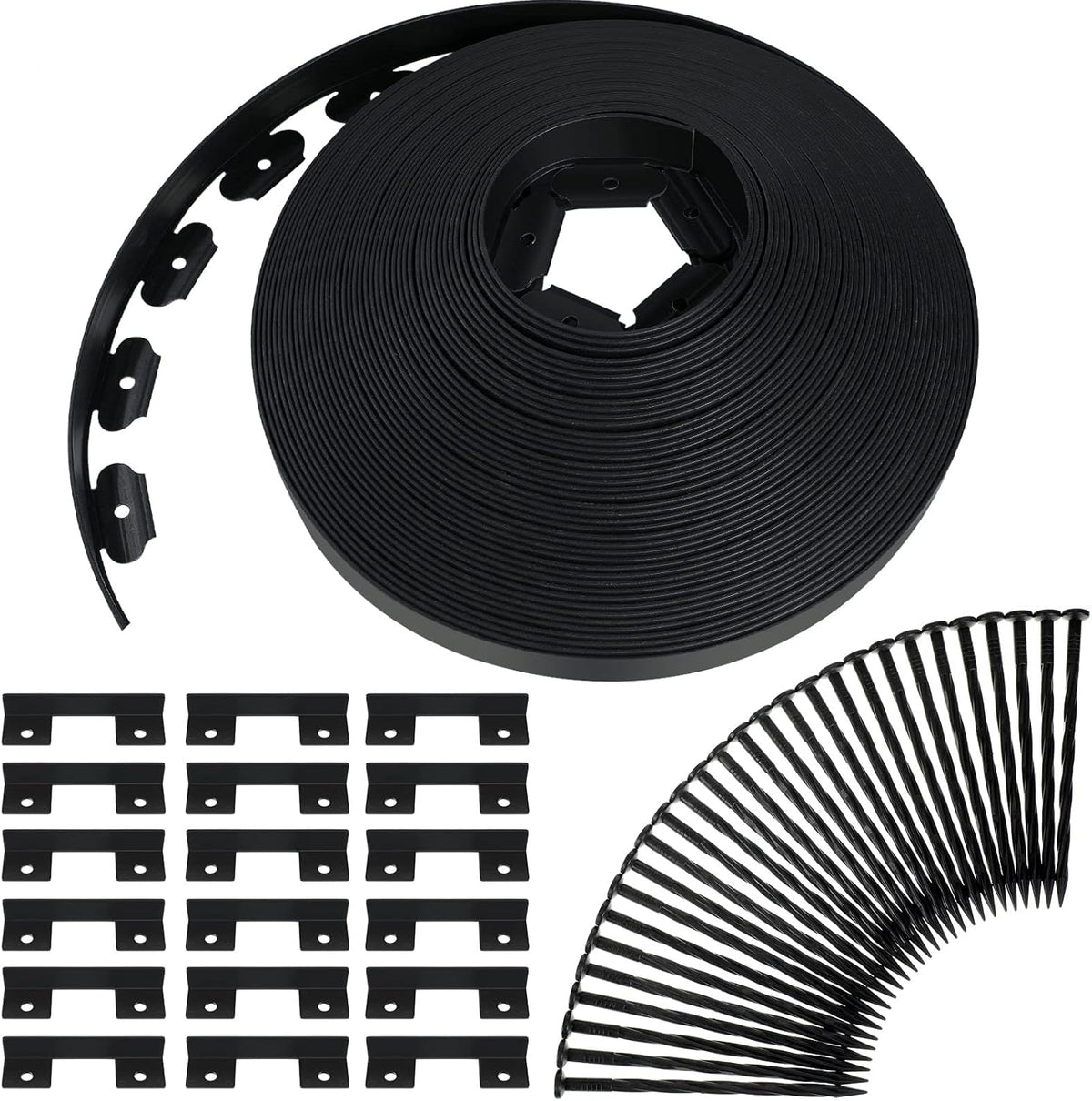 Queekay Landscape Edging Kit 148 ft with 70 Spikes 20 Connectors Plastic Border for Garden, Lawn