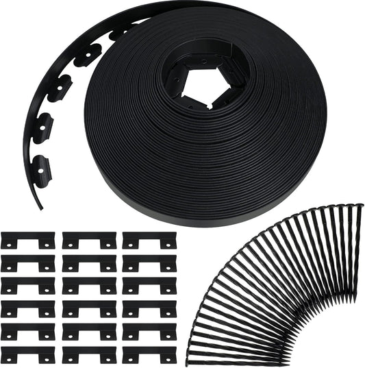 Queekay Landscape Edging Kit 148 ft with 70 Spikes 20 Connectors Plastic Border for Garden, Lawn