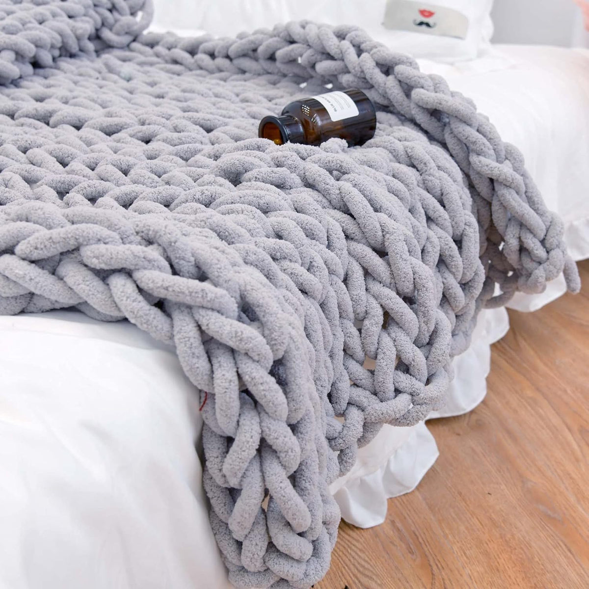 Chunky Knit Blanket Throw 40"*60", Hand Knitted Warm Chenille Throw Blanket, Home Decor Soft Thick