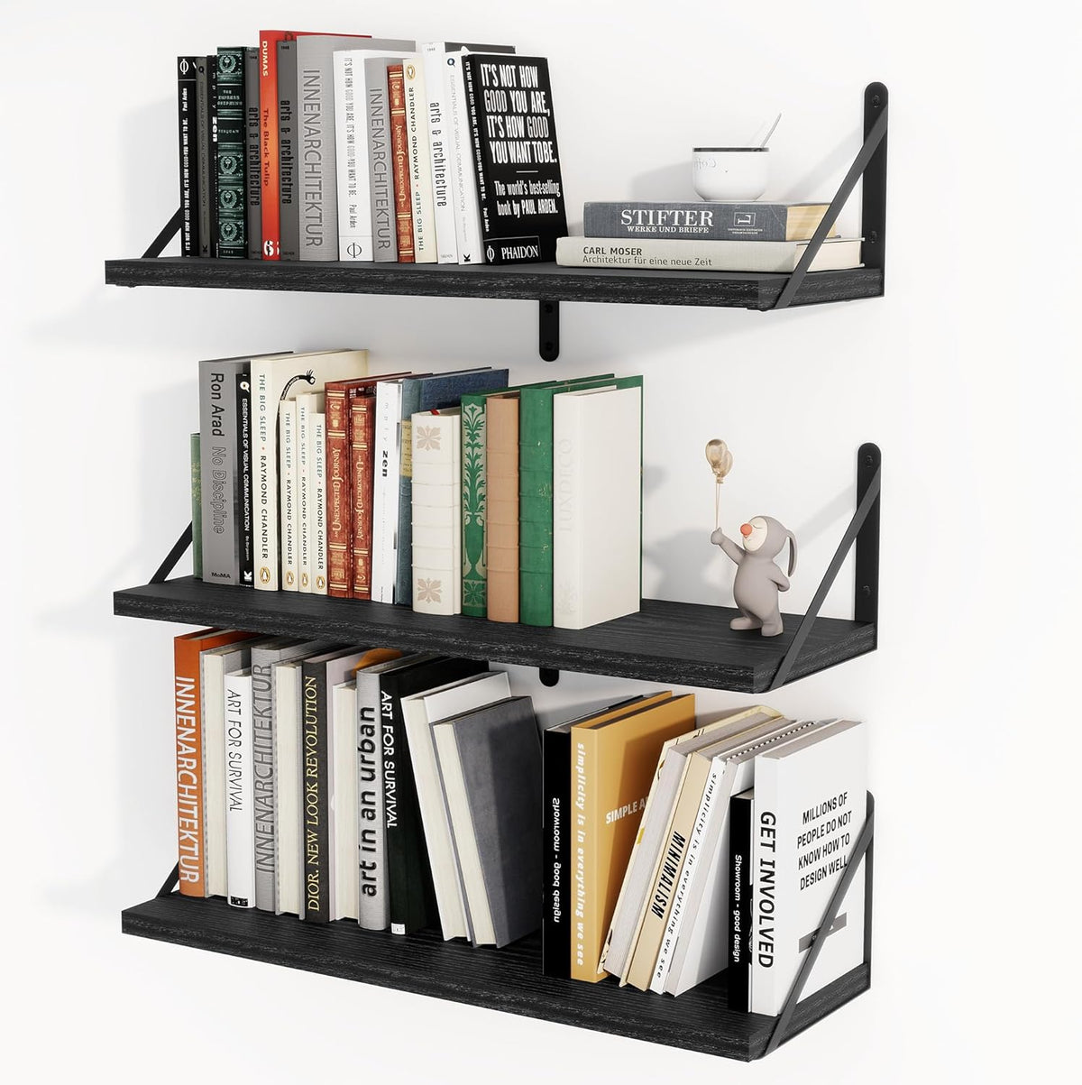 Heimlove 24 Inches Black Floating Shelves,8 Inches Deep Wall Bookshelf Mounted Display&Storage Wood