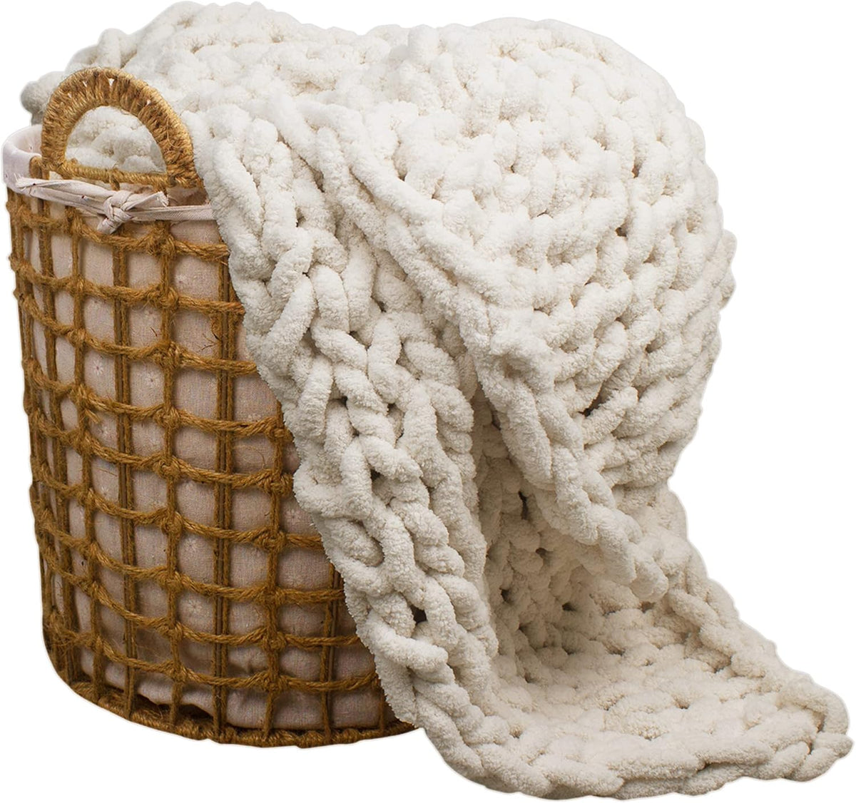 Carriediosa Chunky Knit Throw Blanket 50" X 60", 100% Hand Made Large Chenille Loop Yarn Soft