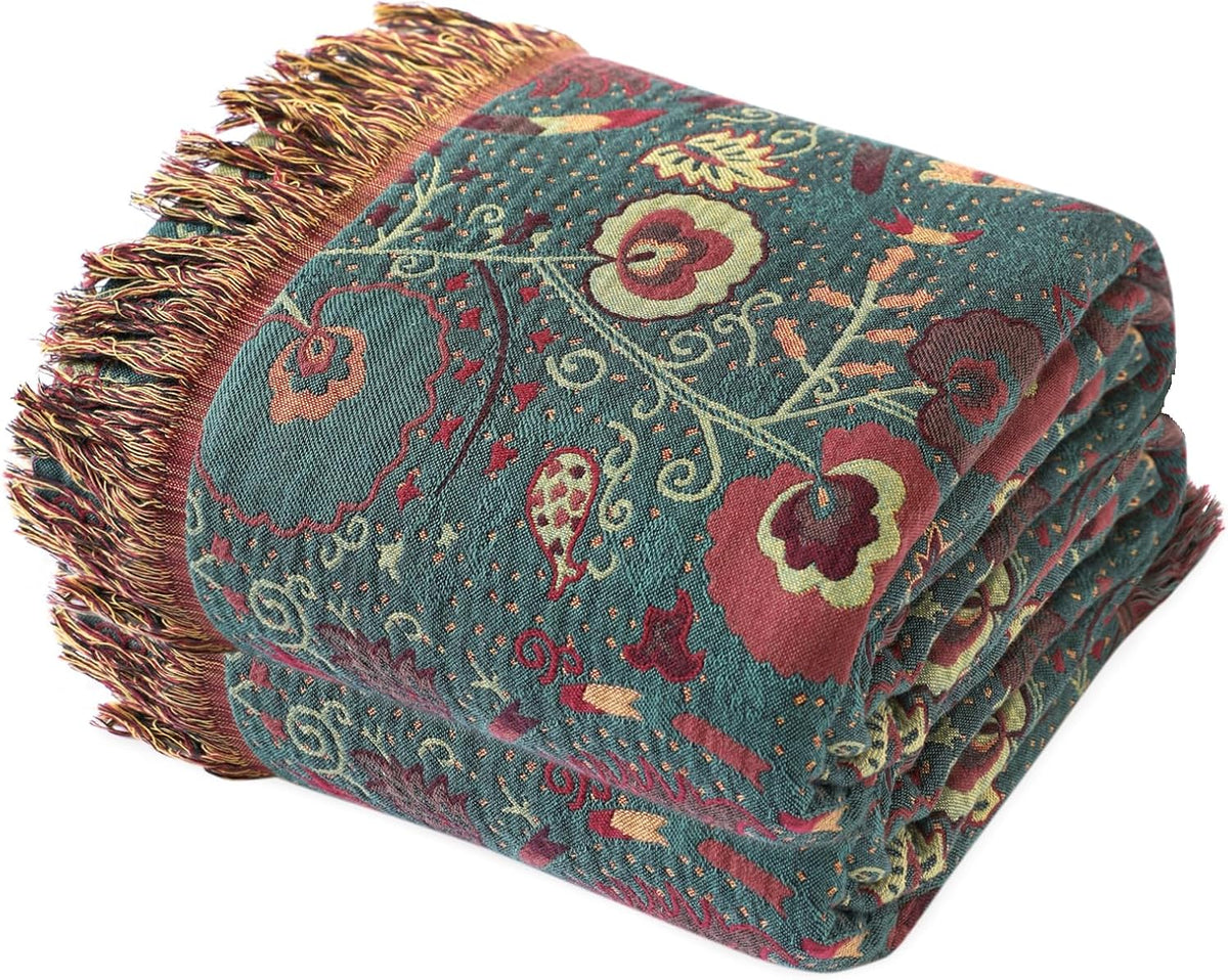 MSGKV Boho Throw Blanket for Couch and Sofa Cotton Blankets for Living Room Bedroom Reversable