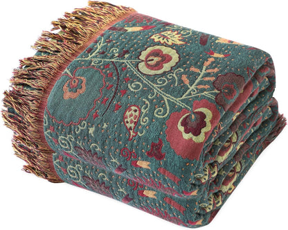 MSGKV Boho Throw Blanket for Couch and Sofa Cotton Blankets for Living Room Bedroom Reversable