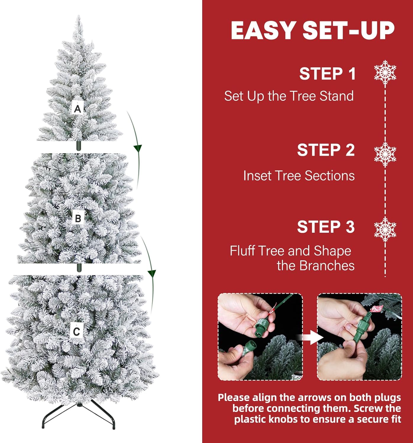Hykolity 6 ft Prelit Snow Flocked Pencil Slim Christmas Tree, 544 PVC Branch Tips, 200 Color