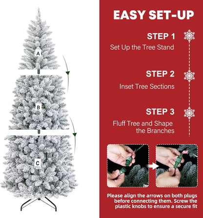 Hykolity 6 ft Prelit Snow Flocked Pencil Slim Christmas Tree, 544 PVC Branch Tips, 200 Color